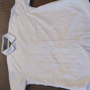 Lee Men's 100% Cotton Blue/White Short Sleeve Camp Shirt-- Medium